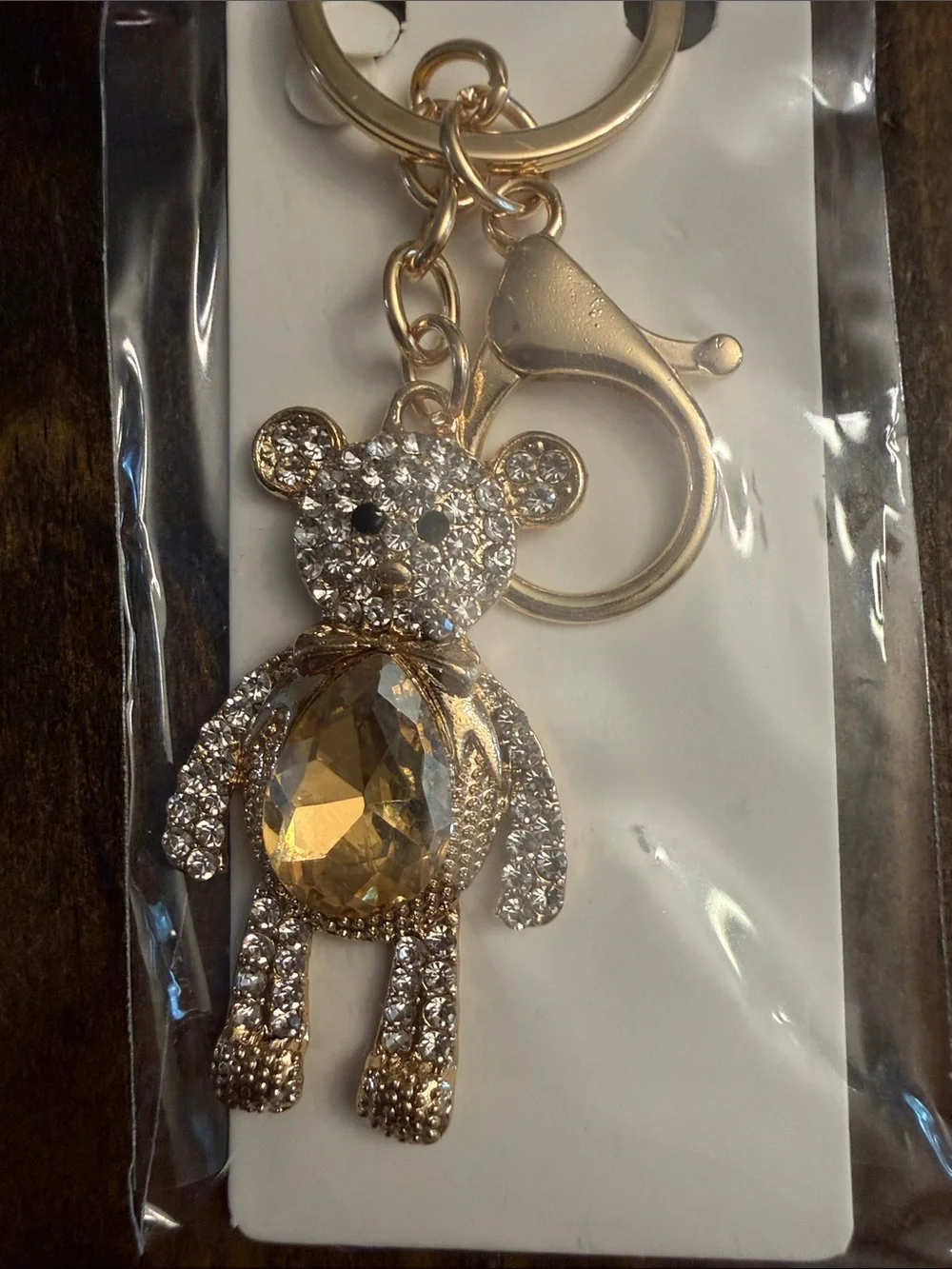 Goldtone Crystal and Rhinestone Teddy Bear Keychain/Backpack Charm